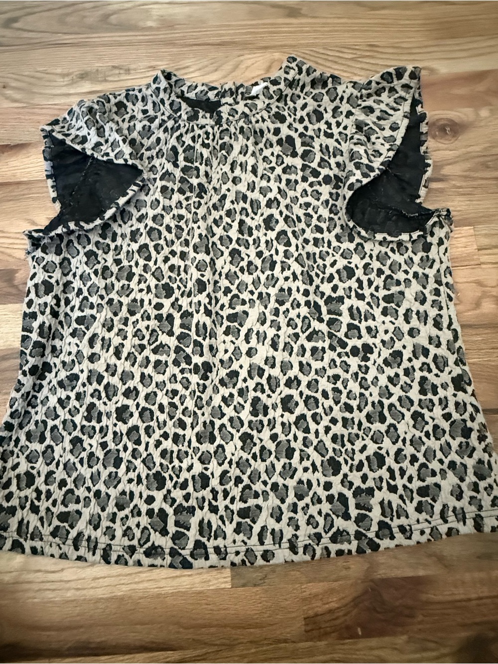 THML Leopard Print Flutter Sleeve Top - Black & Cream